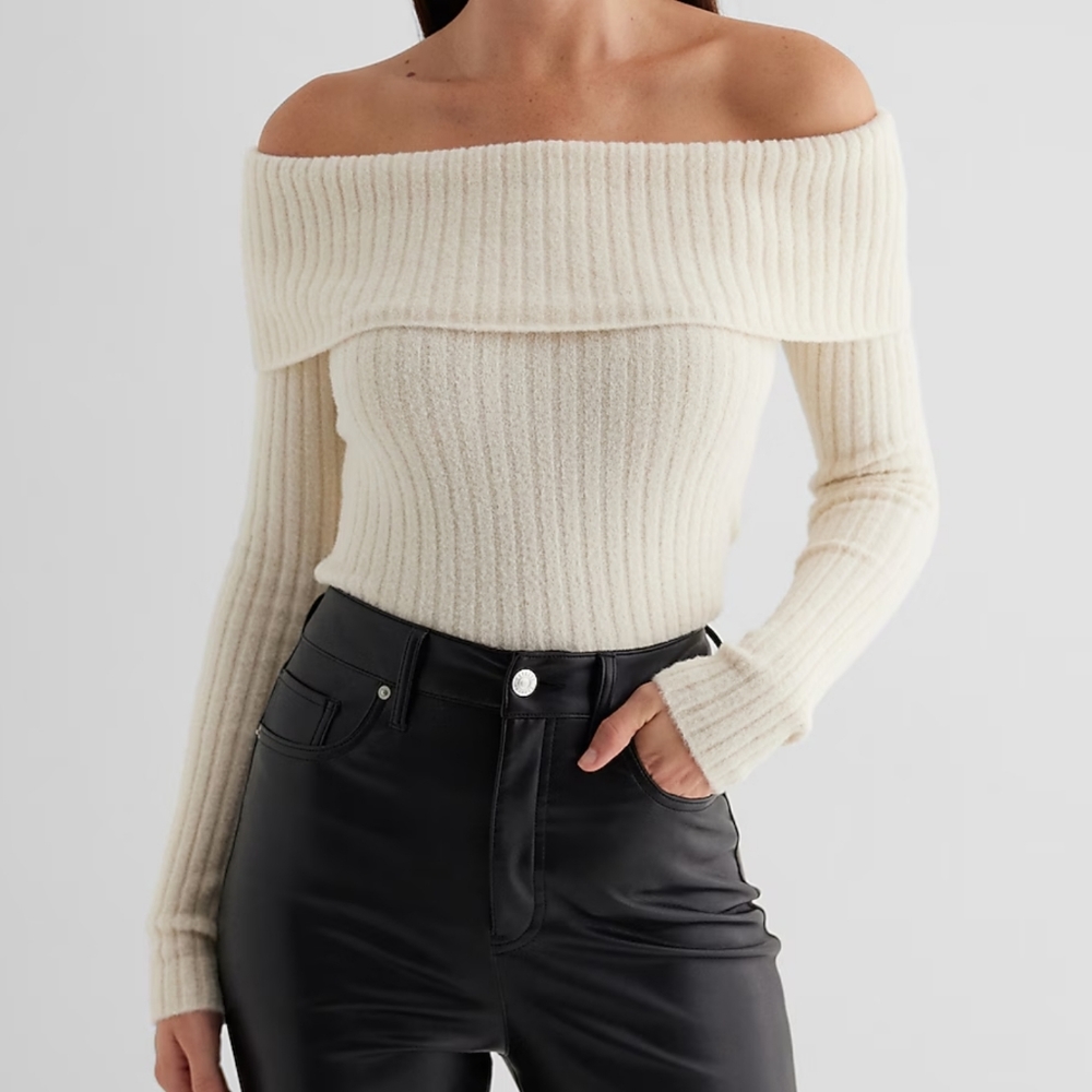 EXPRESS Fitted Off The Shoulder Overlay Sweater